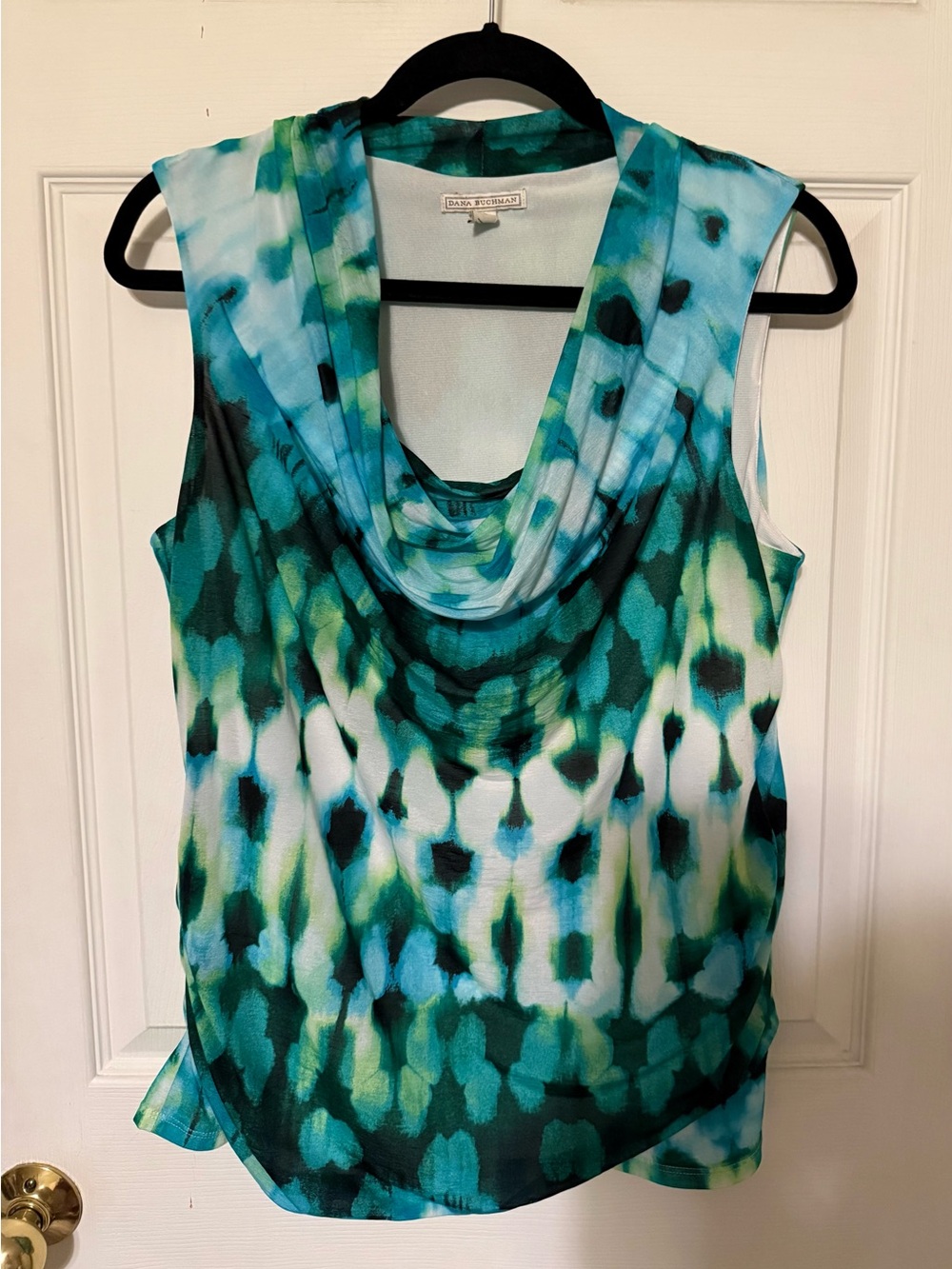 Dana Buchman Teal Green Blue Cowl Neck Sleeveless Blouse